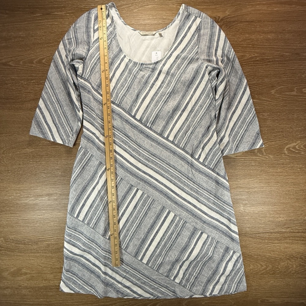 Soft Surroundings Linen Dress Women's Medium Blue Stripe 3/4 Sleeve NWT Coastal - Picture 7 of 9